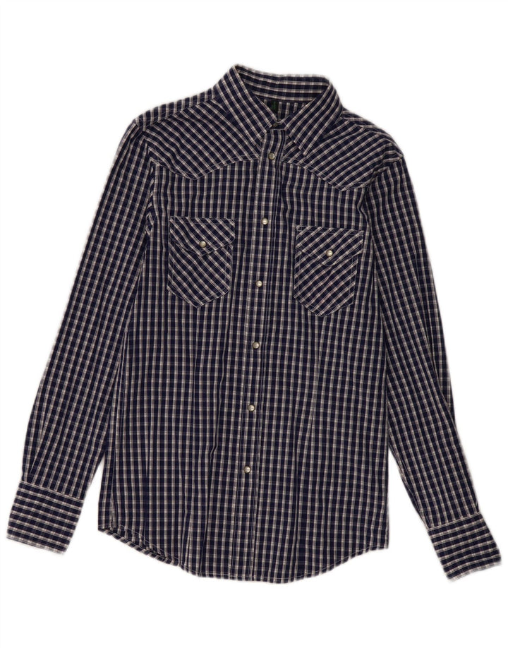 Camicia da uomo Benetton a quadri piccoli blu navy