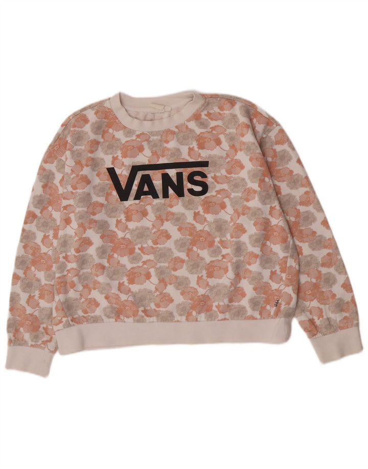 Felpa oversize con grafica da donna di Vans, maglione UK 14, colore bianco medio floreale