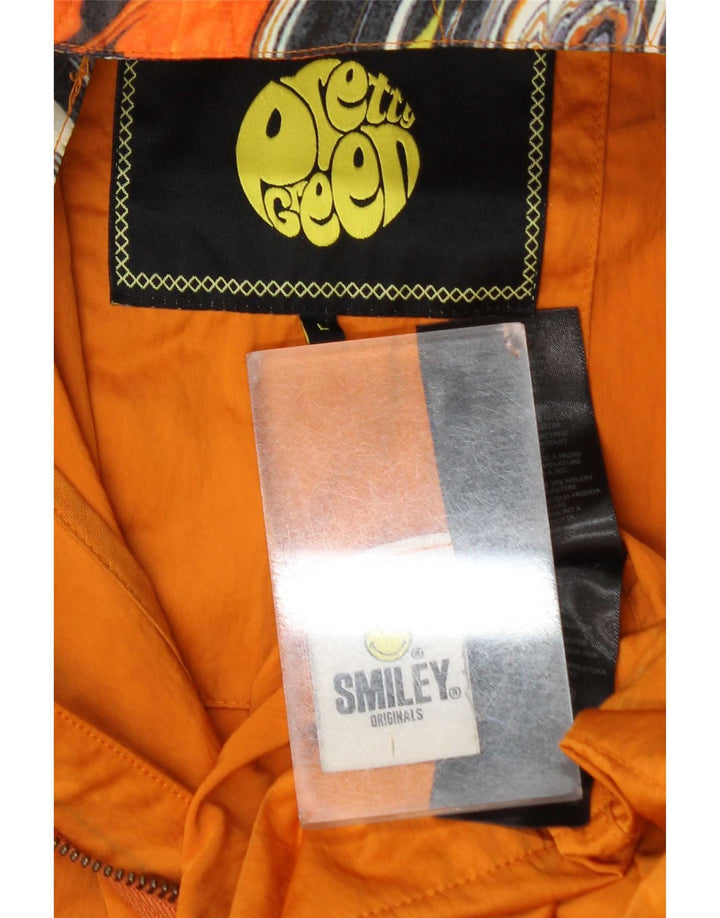 Impermeabile da uomo con cappuccio Smiley Pretty Green UK 40 Grande poliestere arancione