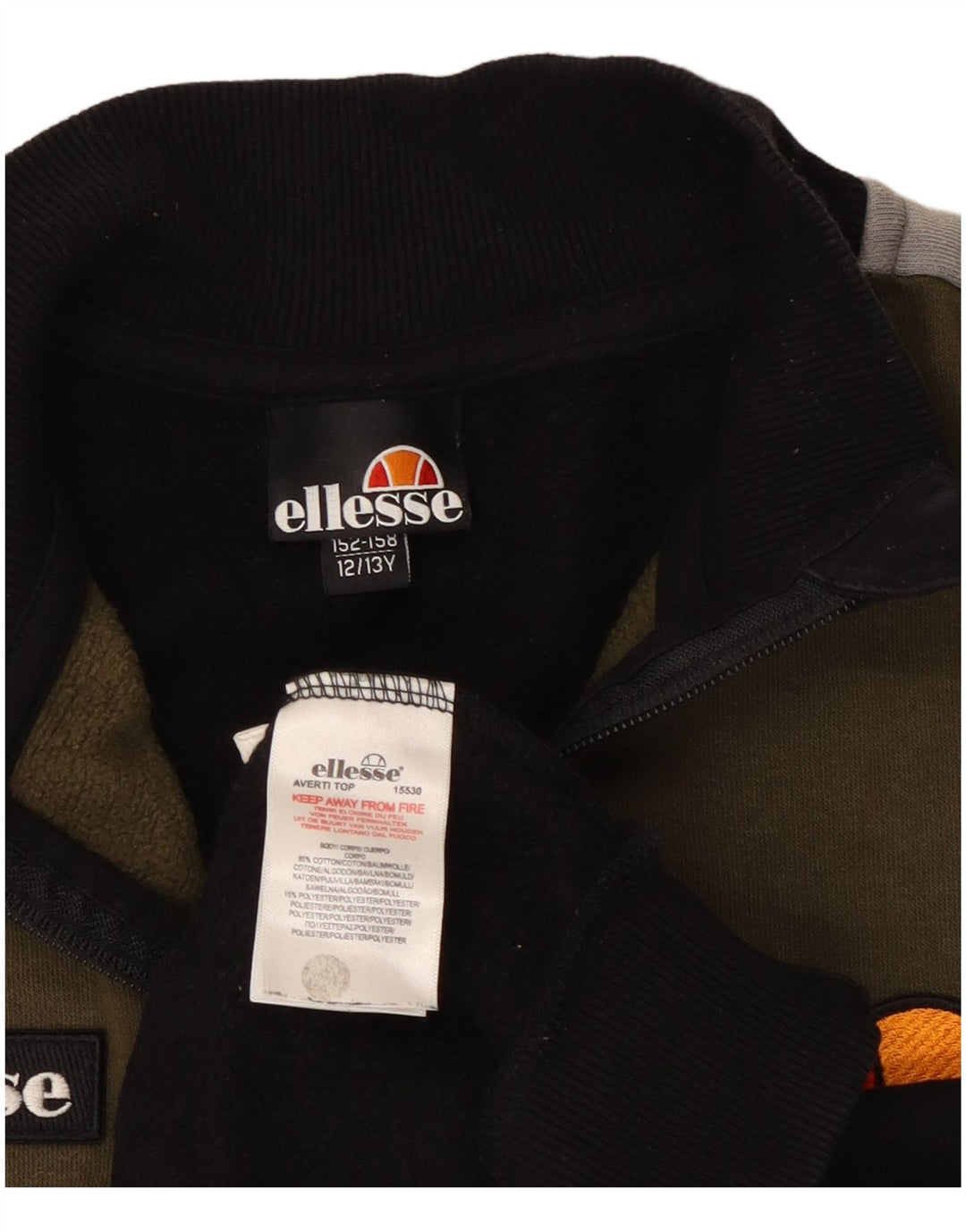 Felpa Ellesse da bambino con zip e collo, 12-13 anni, color block nero