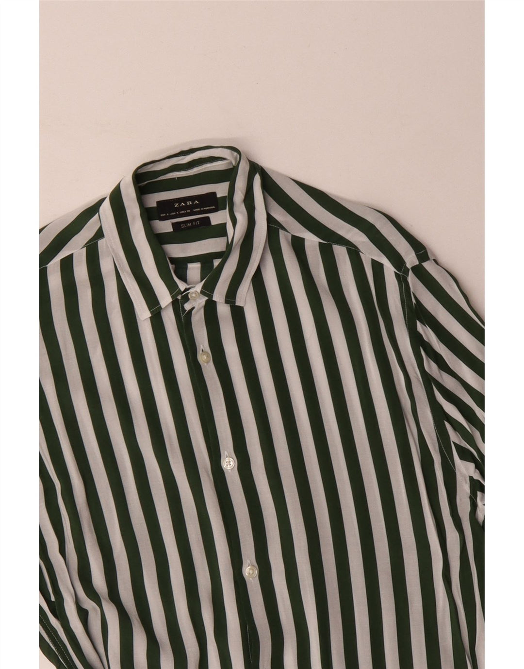 Camicia ZARA Uomo Slim Fit Piccola Rigata Verde in Viscosa