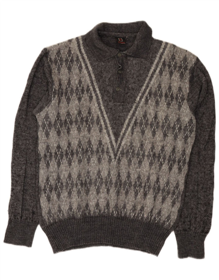 Maglione da uomo Rinaldi con collo alto, lana grigio medio a rombi/diamante
