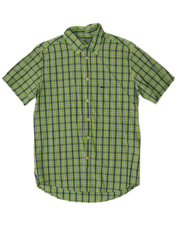 Carrera Mens Short Sleeve Regular Fit Shirt Large Green Check Cotton