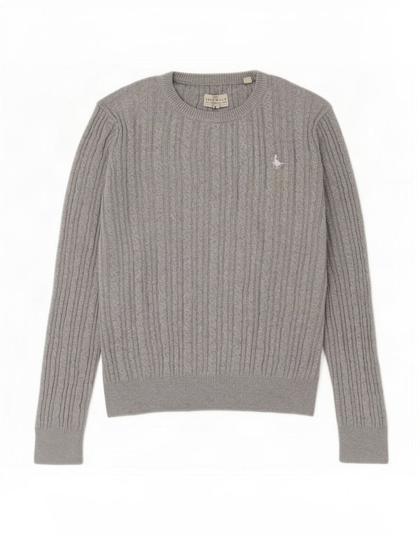 Maglione maglione girocollo da donna Jack Wills UK 10 piccolo cotone grigio
