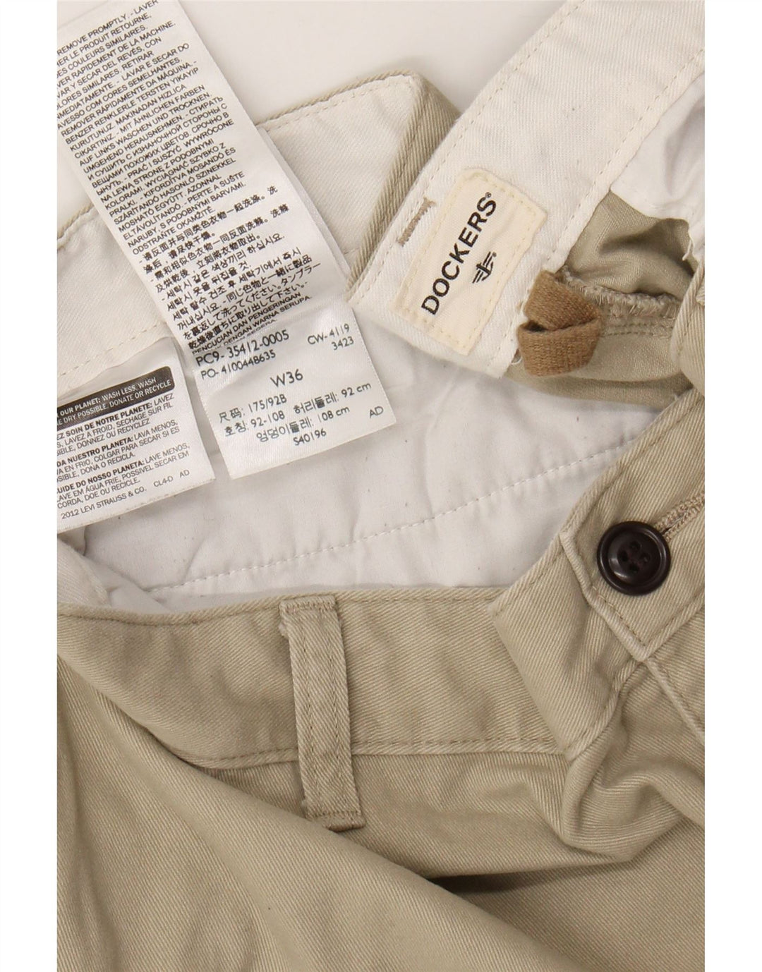 DOCKERS Pantaloncini chino da uomo W36 grandi in cotone beige