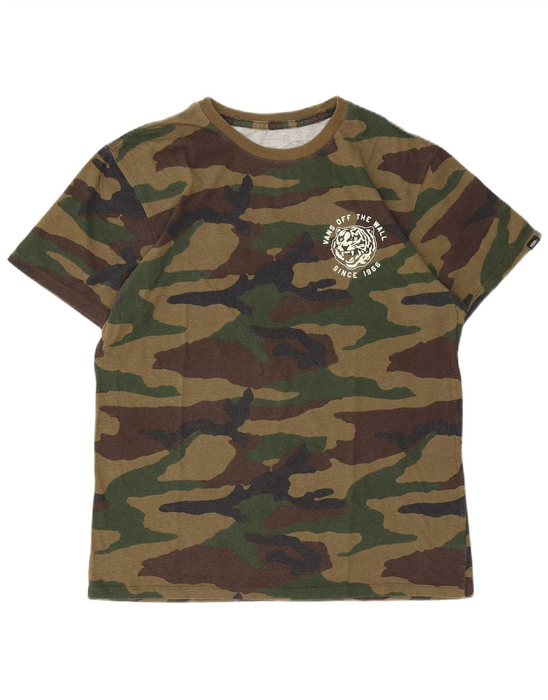 T-shirt grafica personalizzata da uomo di Vans, top in cotone mimetico kaki medio