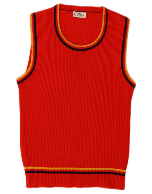 Vintage Womens Vest Tank Top UK 12 Medium Red Polyacrylic