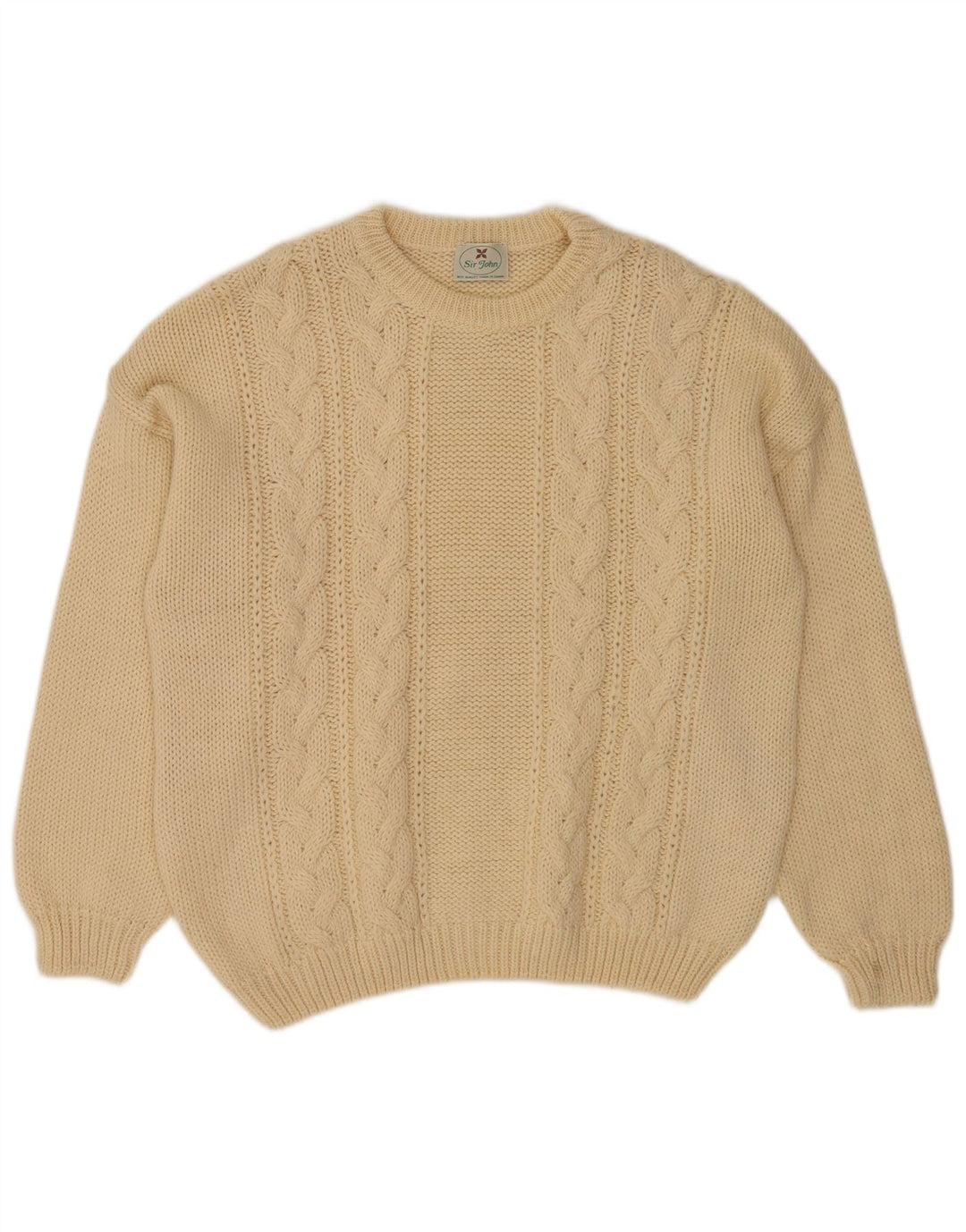 Maglione vintage da uomo girocollo in lana beige medio