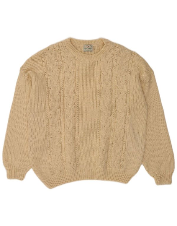 Maglione vintage da uomo girocollo in lana beige medio
