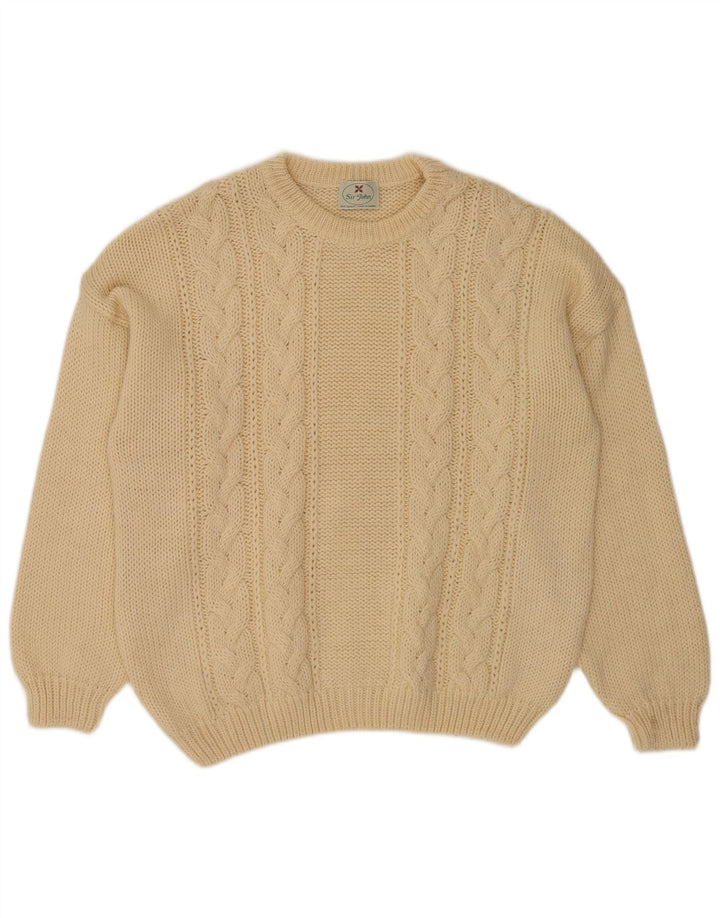 Maglione vintage da uomo girocollo in lana beige medio