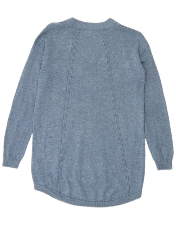 FAT FACE Womens Loose Fit Longline V-Neck Jumper Sweater UK 8 Small Blue