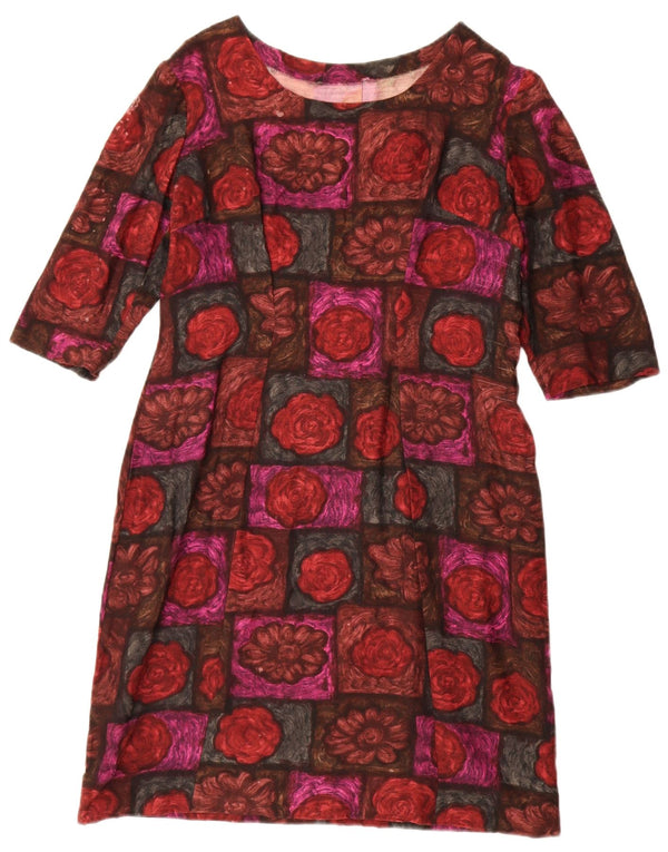 Abito tubino vintage da donna con maniche a 3/4 UK 12 rosso medio floreale