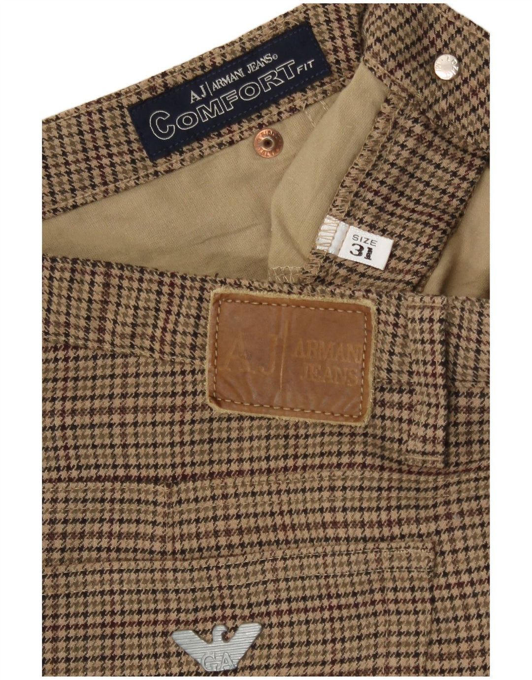 Pantaloni casual dritti da donna Armani W31 L30 poliestere pied de poule verde