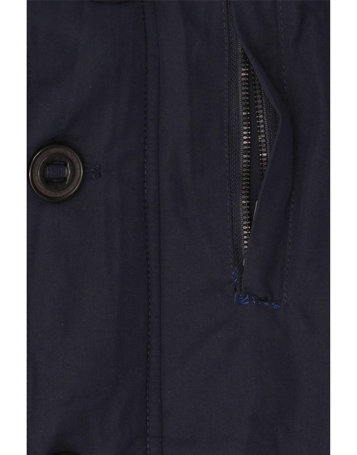 ZARA Giacca Parka da Uomo con Cappuccio UK 40 Large Blu Navy Poliestere