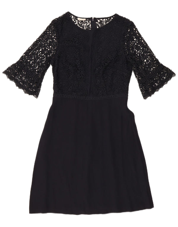 MONSOON Abito da donna a trapezio con maniche a 3/4 UK 10 Piccolo floreale blu navy