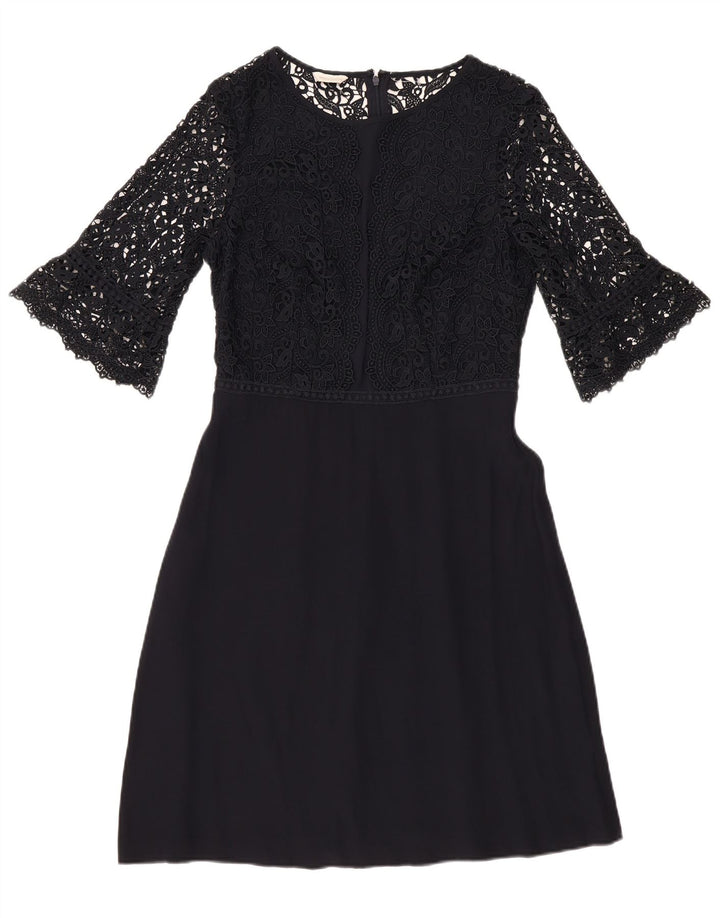 MONSOON Abito da donna a trapezio con maniche a 3/4 UK 10 Piccolo floreale blu navy