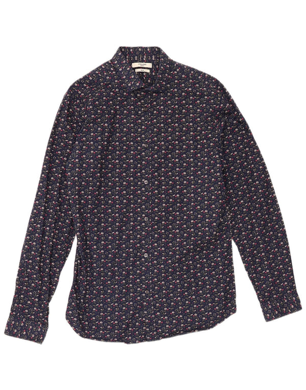 Camicia slim fit da uomo Jack & Jones in cotone floreale blu navy medio