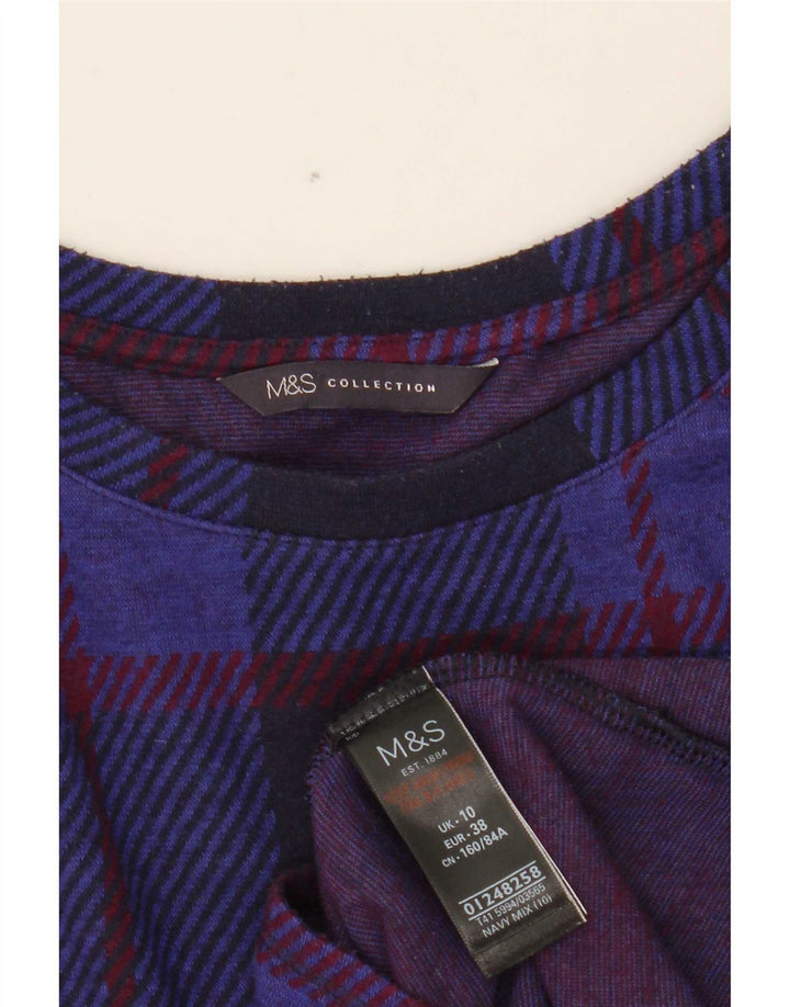 Marks & Spencer Top da donna manica 3/4 UK 10 piccolo quadretto blu navy