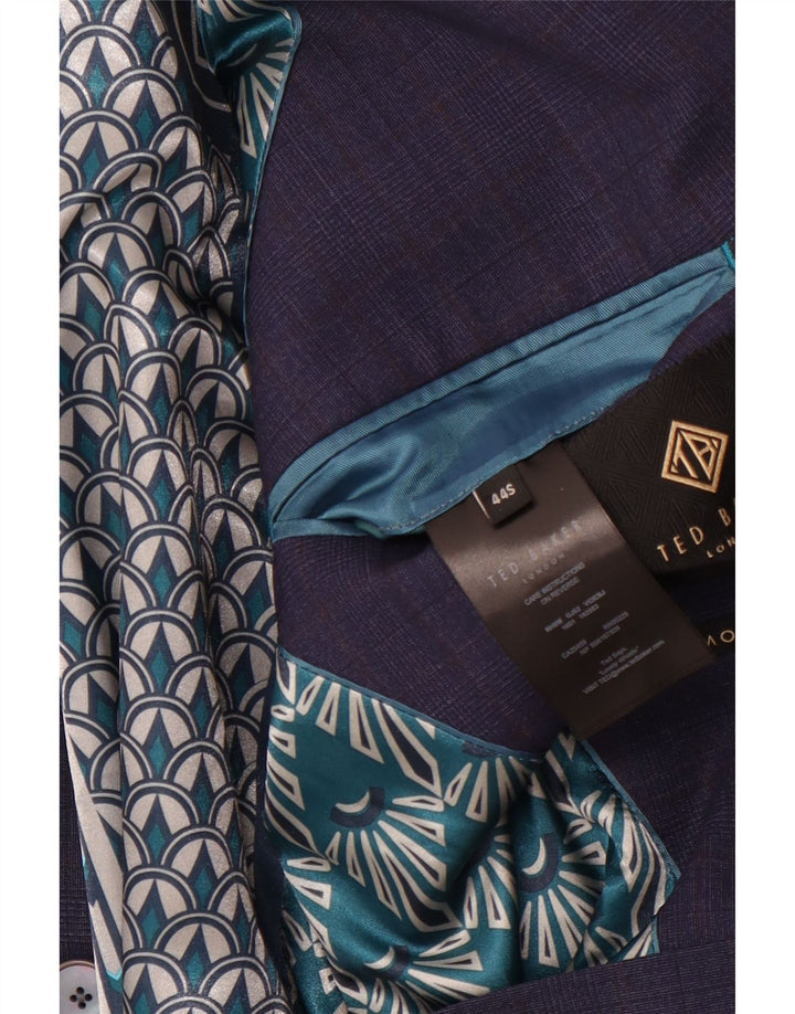 TED BAKER Giacca blazer da uomo a 2 bottoni UK 44 2XL Lana a quadri blu navy