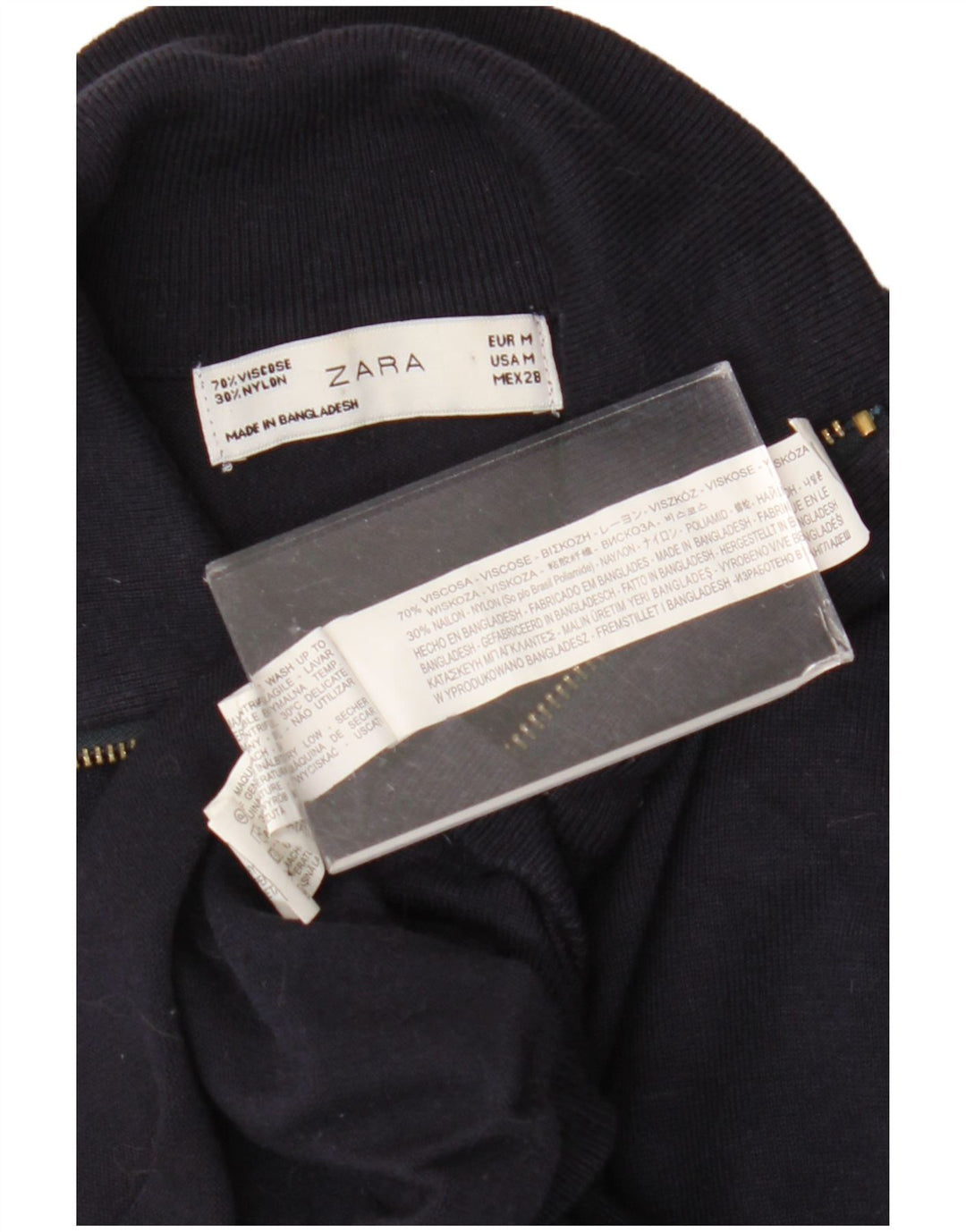 Maglione Zara da donna con collo con zip, UK 12, viscosa blu navy medio