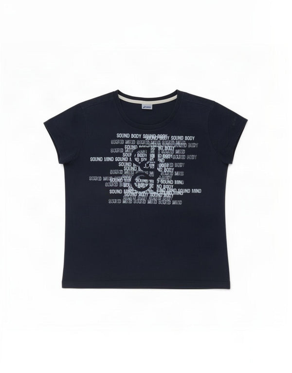 T-shirt grafica da donna Asics Top UK 18 XL cotone blu navy