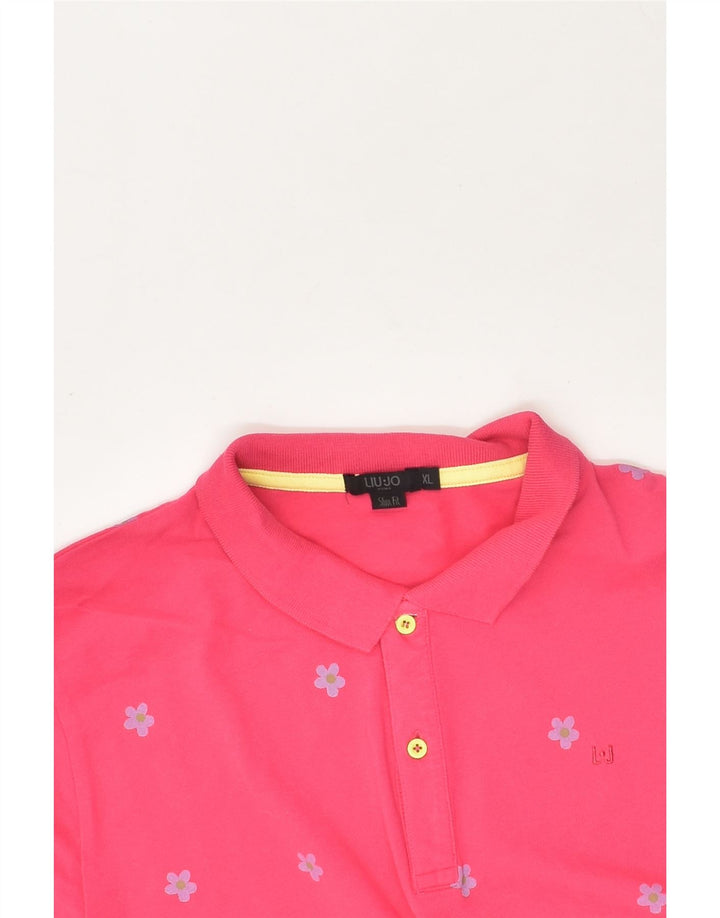LIU JO Mens Slim Fit Polo Shirt XL Pink Floral Cotton | Vintage Liu Jo | Thrift | Second-Hand Liu Jo | Used Clothing | Messina Hembry 