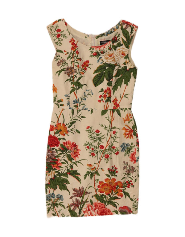 CACHAREL Womens Sleeveless Sheath Dress UK 8 Small Beige Floral Cotton
