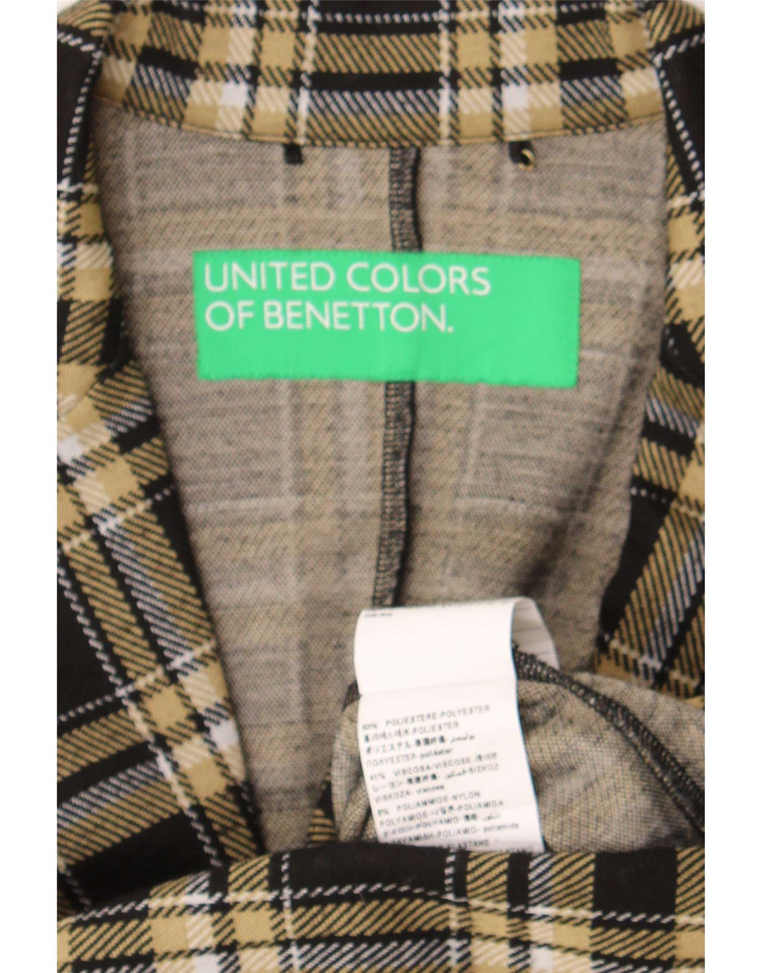Giacca blazer da donna a 1 bottone Benetton UK 10 piccolo poliestere a quadri nero