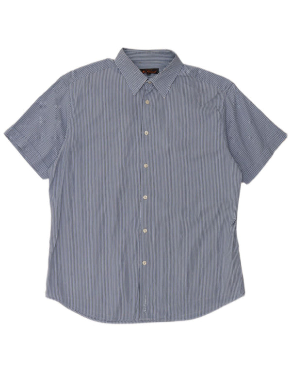 BEN SHERMAN Camicia a maniche corte da uomo XL Blu gessato in cotone