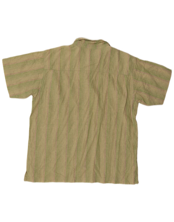 Patagonia Mens Short Sleeve Shirt Large Green Striped Cotton