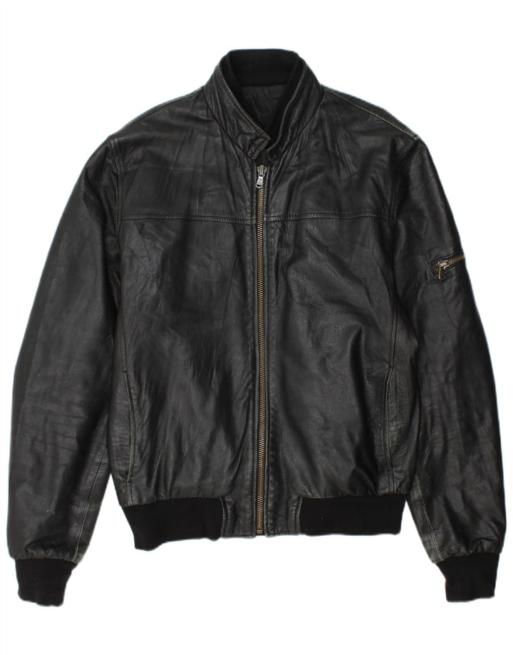 Giacca in pelle vintage da uomo UK 44 2XL Pelle nera