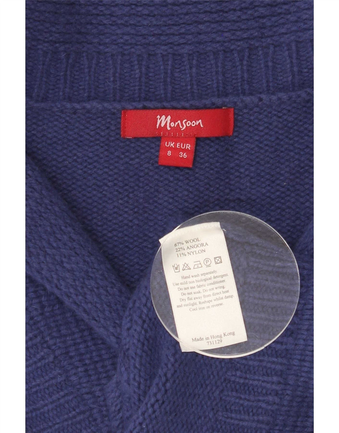 Maglione cardigan da donna Monsoon UK 8 piccolo lana blu