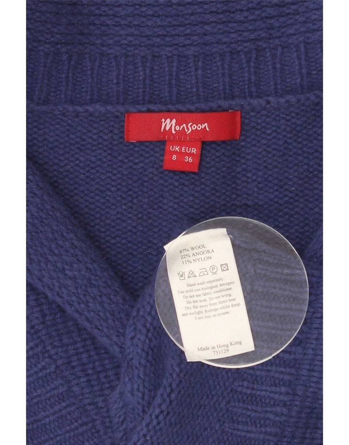 Maglione cardigan da donna Monsoon UK 8 piccolo lana blu