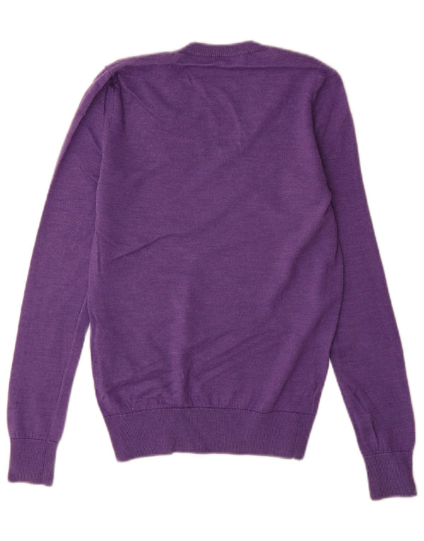 Maglione maglione con scollo a V da donna Ralph Lauren UK 10 piccolo lana merino viola