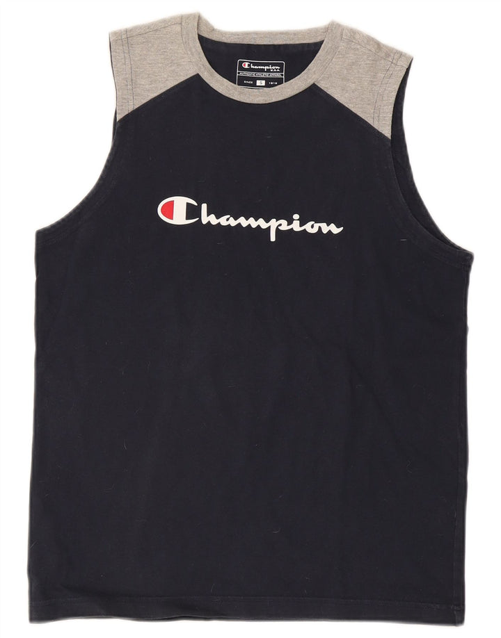 Canotta grafica da uomo Champion, piccola, in cotone color block blu navy