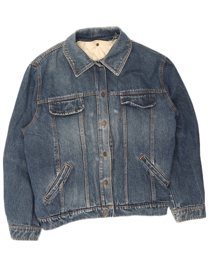Giacca di jeans oversize da donna vintage UK 10 piccola blu