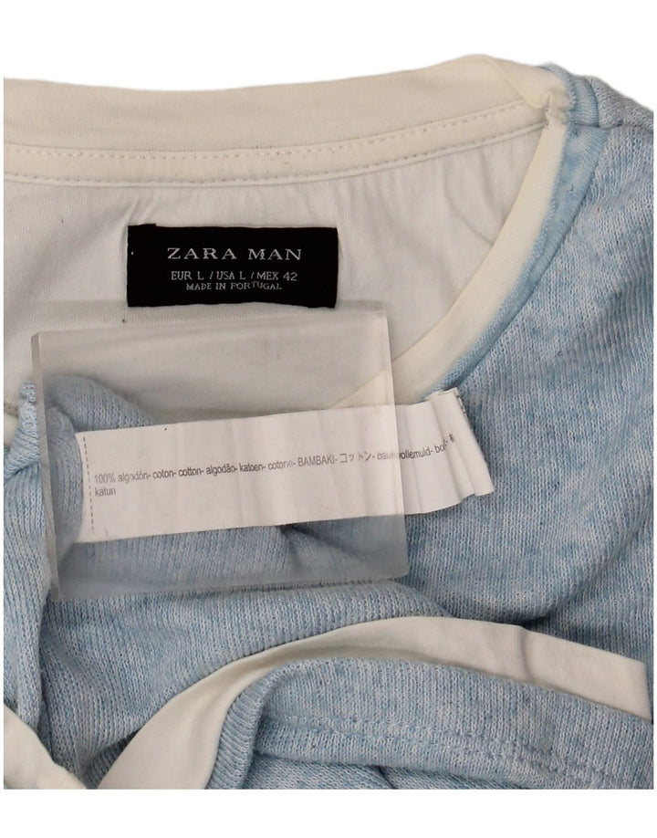 T-shirt Zara da uomo Top Large in cotone blu