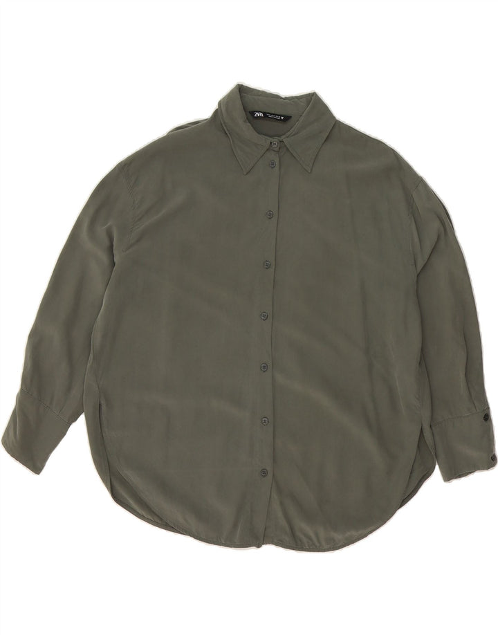 ZARA Womens Oversized Shirt Blouse UK 10 Small Green Modal Vintage Zara and Second-Hand Zara from Messina Hembry 