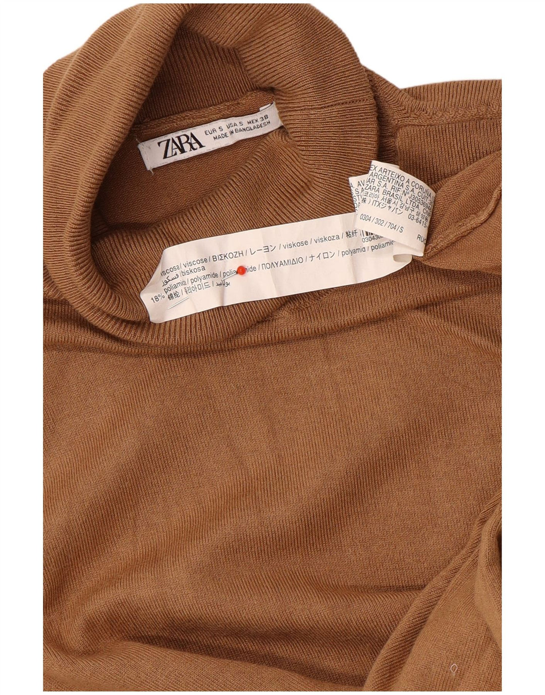 Maglione maglione a collo alto da donna Zara UK 10 piccolo in viscosa marrone