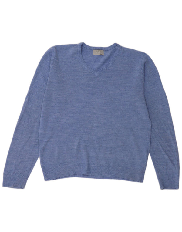Maglione da uomo Marks & Spencer vestibilità regolare con scollo a V, acrilico blu medio