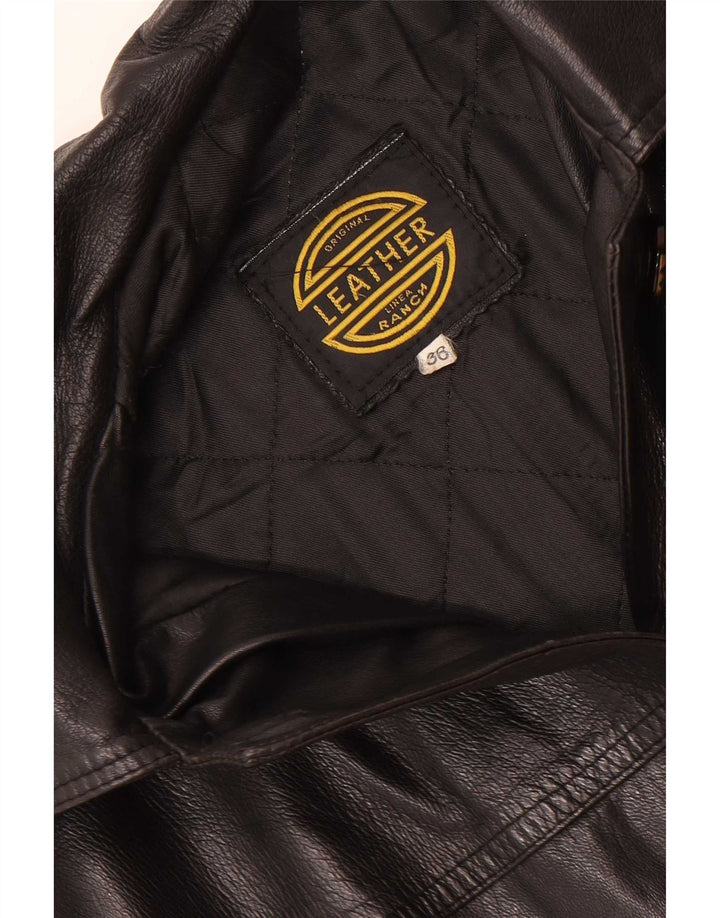 Cappotto in pelle vintage da donna dalla vestibilità rilassata EU 36 piccolo nero
