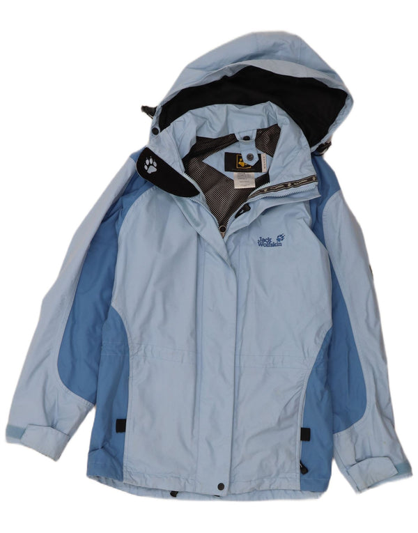 Giacca antipioggia con cappuccio da donna Jack Wolfskin UK 12 blu medio in poliammide