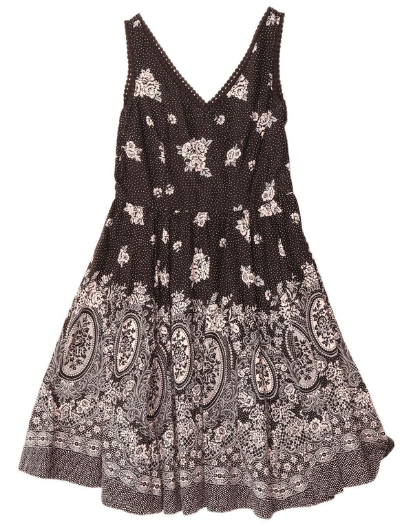 MONSOON Womens Sleeveless A-Line Dress UK 16 Large  Black Paisley Cotton
