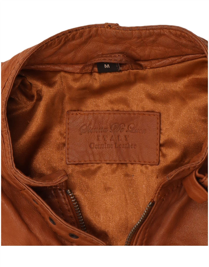Giacca in pelle corta da donna vintage UK 14 Marrone medio