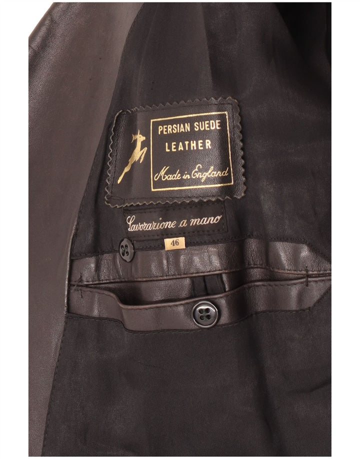 Cappotto in pelle vintage da uomo IT 46 piccolo classico in pelle nera