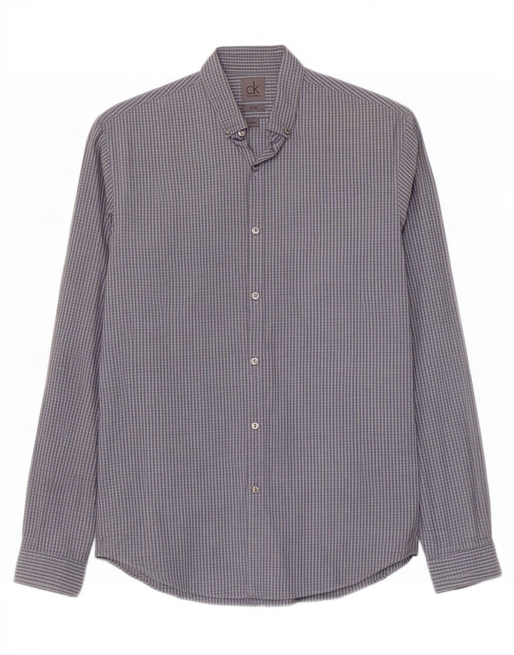 Camicia slim fit da uomo Calvin Klein taglia 39 15 1/2 cotone a quadretti blu medio