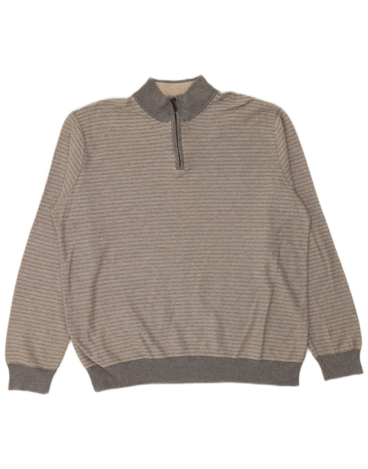 Maglione da uomo Marks & Spencer vestibilità regolare con zip e collo XL a righe grigie