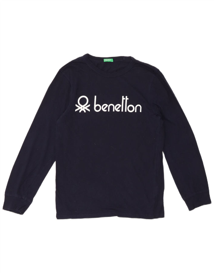 BENETTON Top grafico da uomo a maniche lunghe in cotone blu navy medio