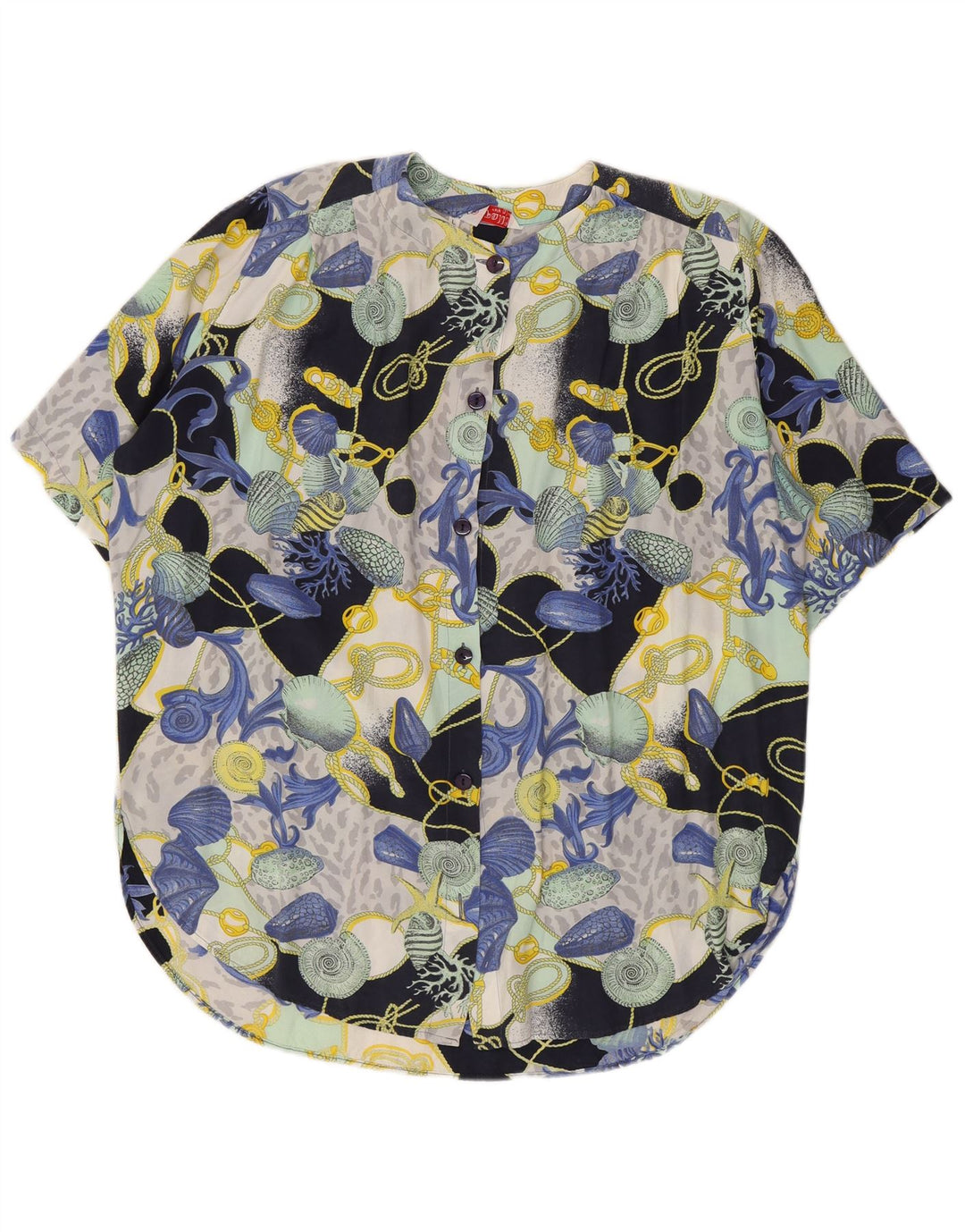 Camicetta camicia vintage da donna con motivo astratto UK 16 grande multicolore