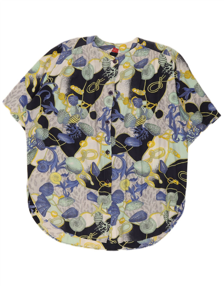 Camicetta camicia vintage da donna con motivo astratto UK 16 grande multicolore